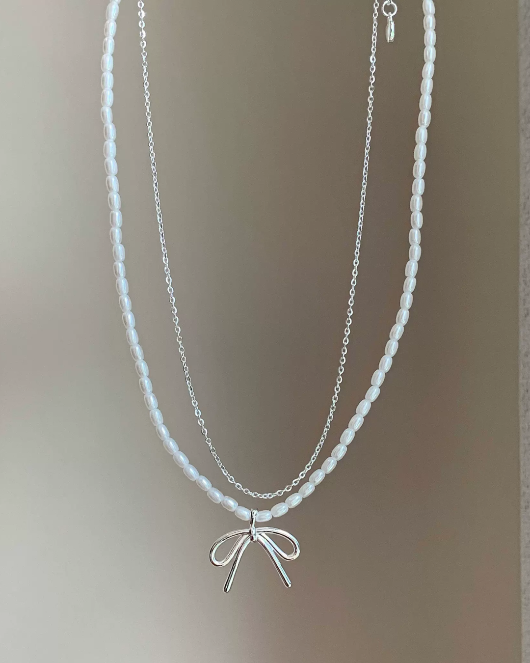 Double Pearl Ribbon Necklace AC0038