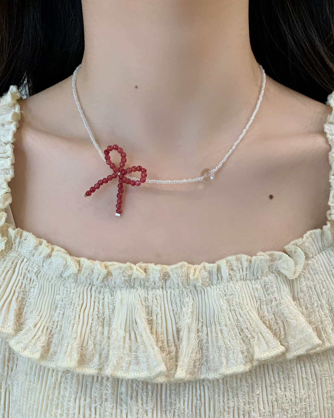 Red Ribbon Stone Necklace AC0044
