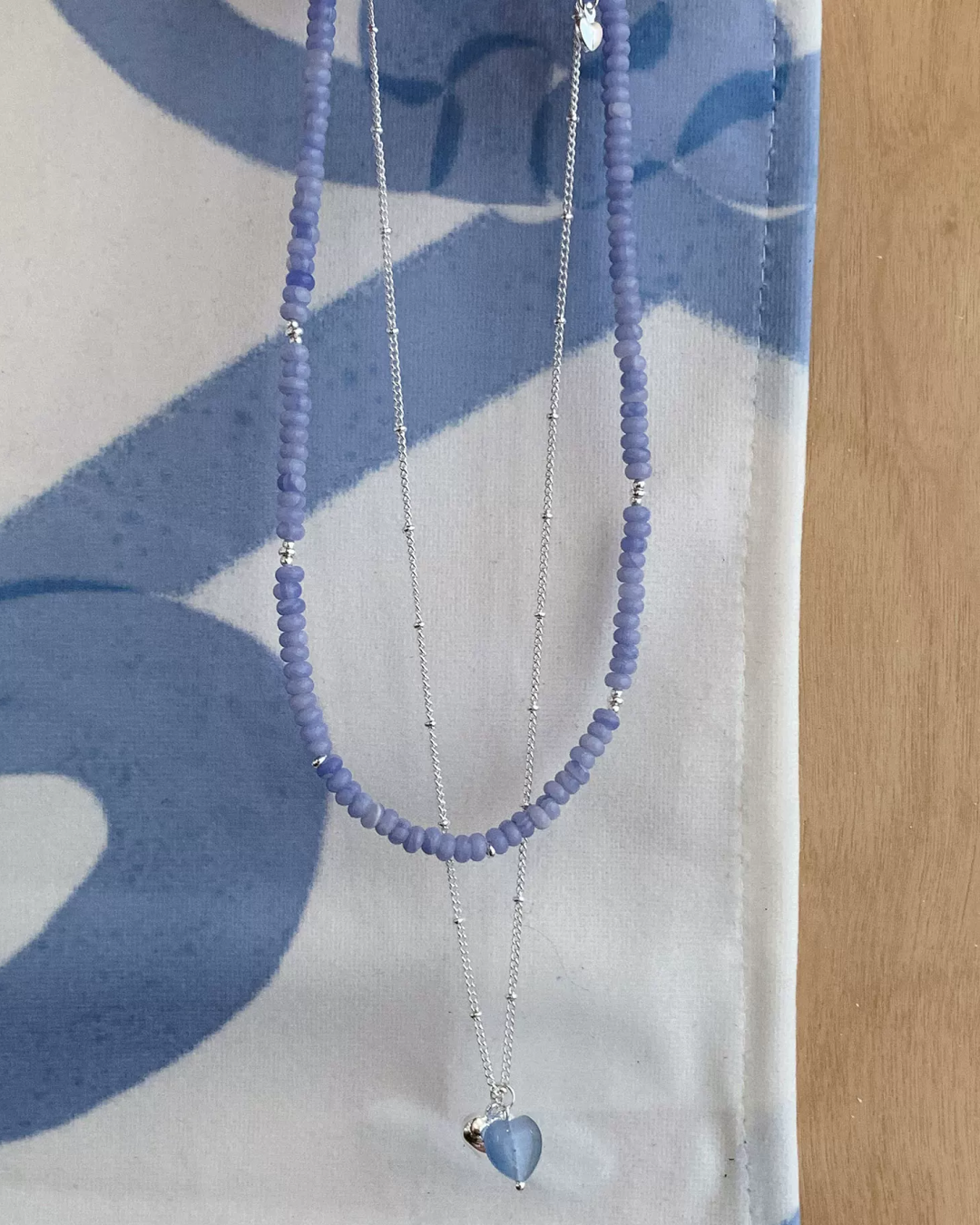 Double String Beads Heart Charm Necklace AC0056