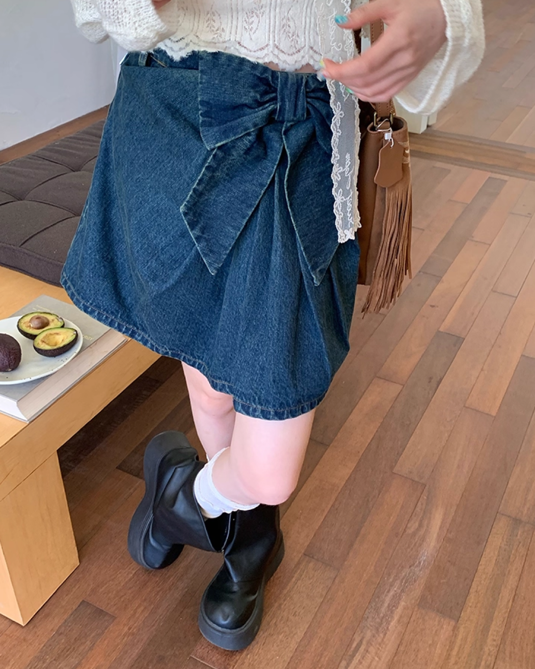 Ribbon Denim Mini Skirt B0017