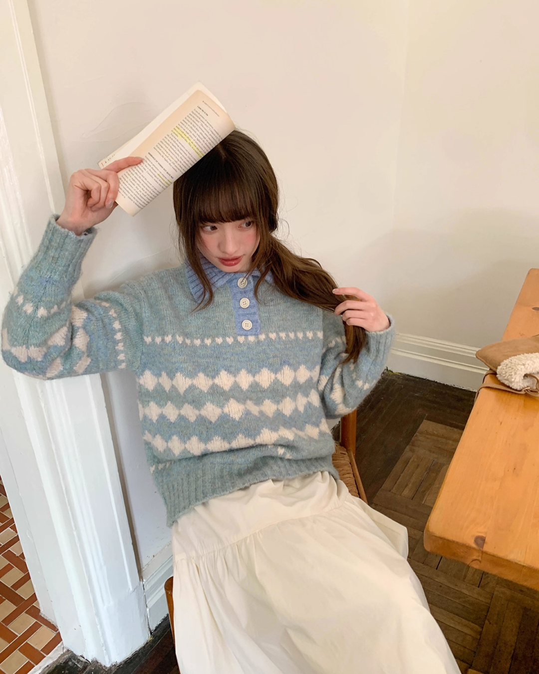 Heart Diamond Pattern Knit Shirt BU0080