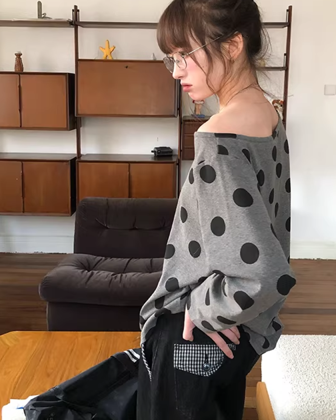 Plaid Turned-up Denim Pants BU0129