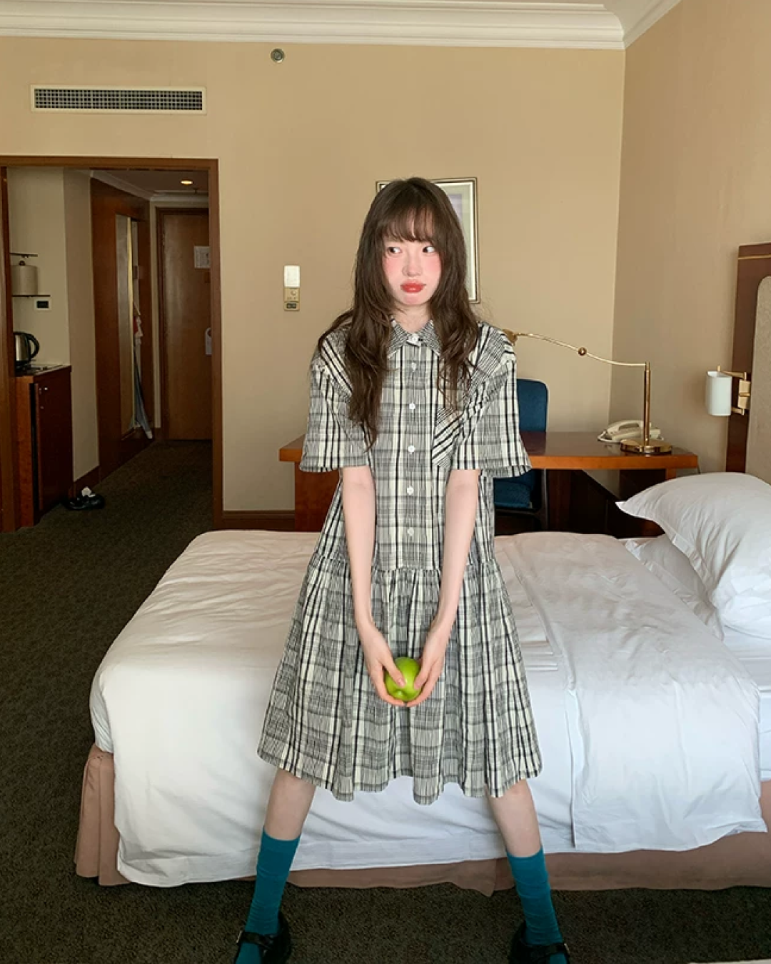 Plaid Pattern Shirt Dress BU0192