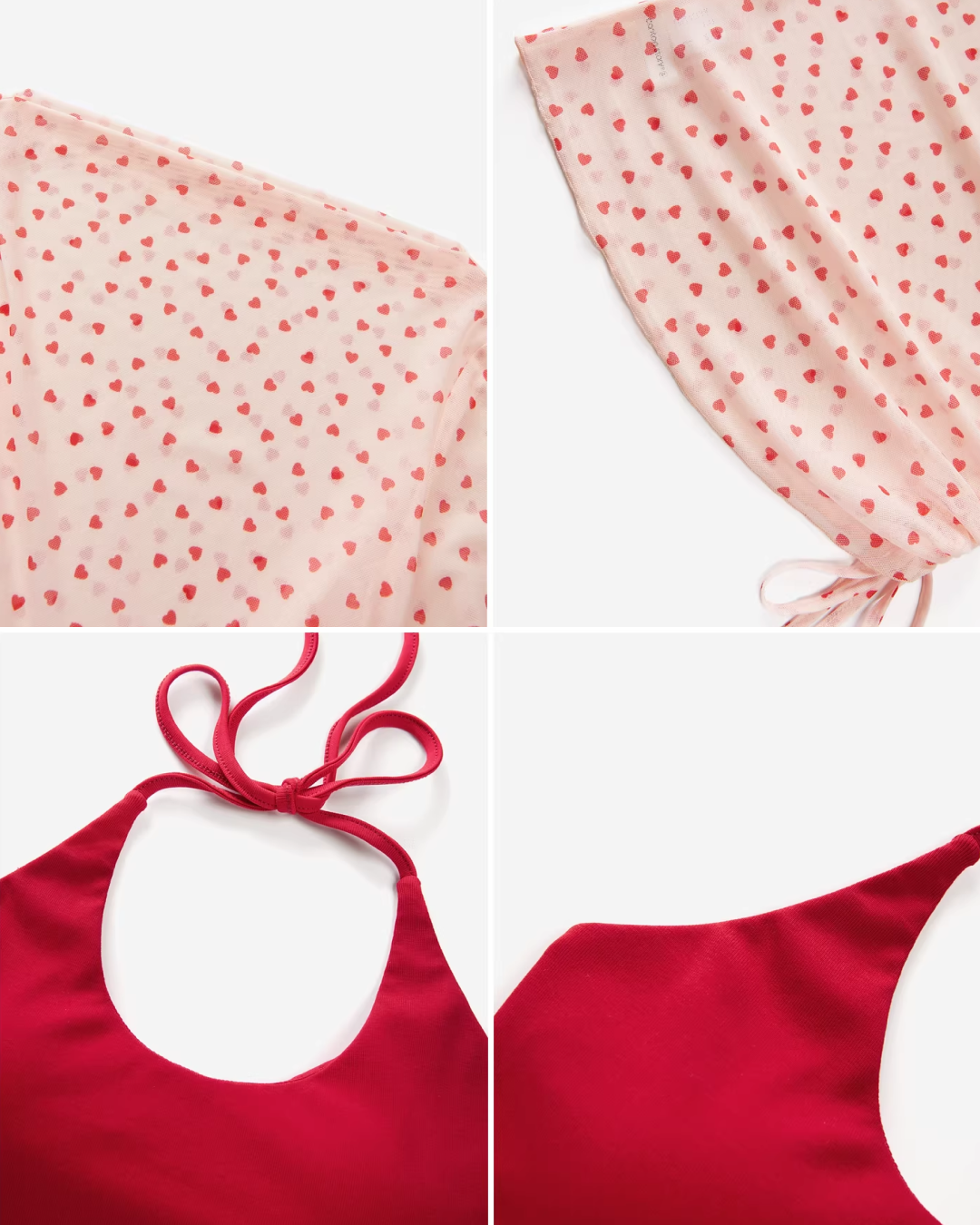 Red Cotton Brassiere & Heart Printed See-through Top CA0030