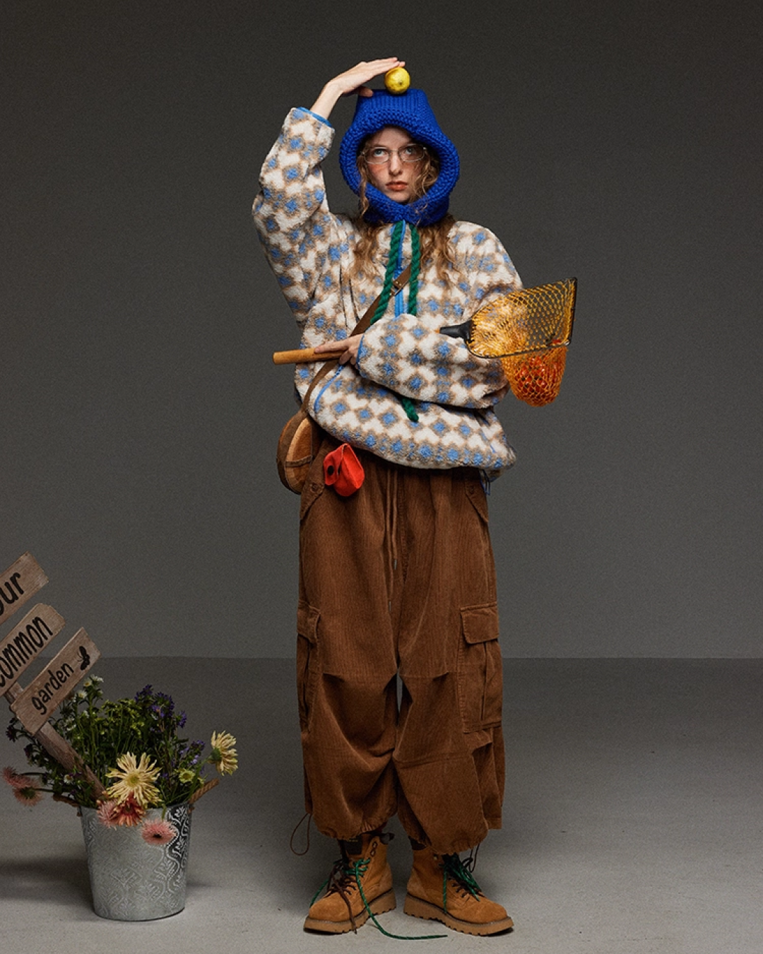 Argyle Pattern Wool Half Zip LG0017