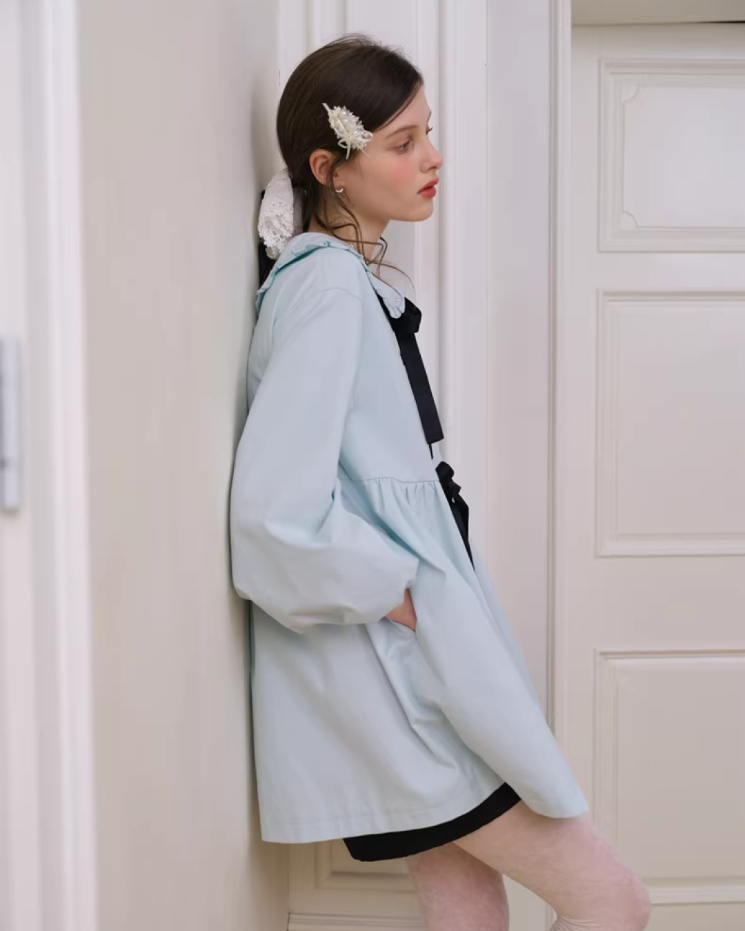 Ribbon Balloon Sleeve Jacket IS0006