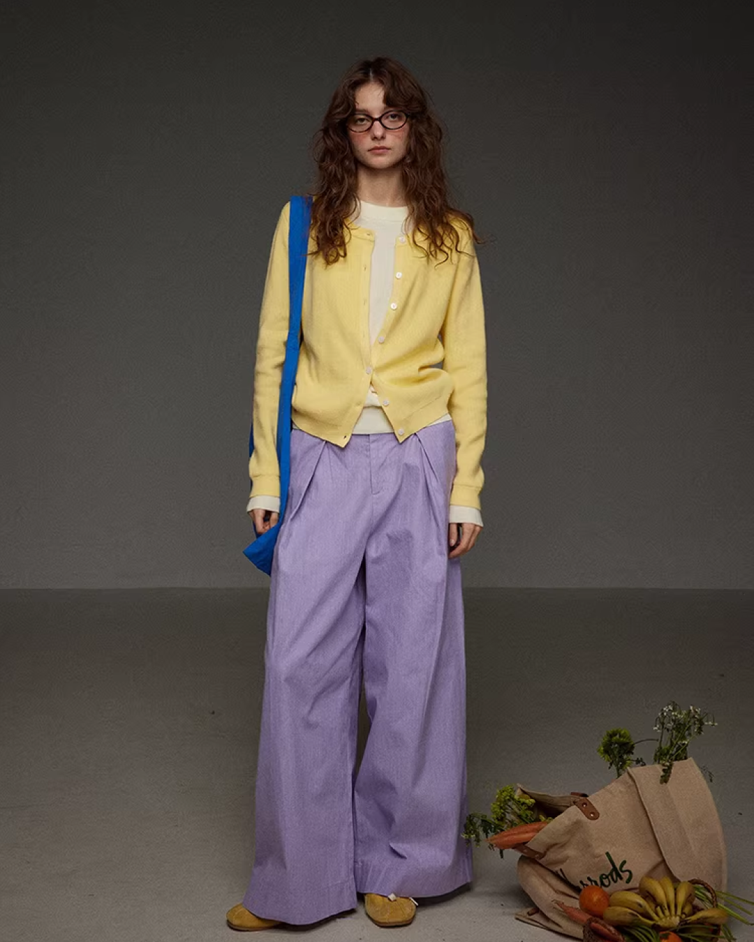 Tuck Wide Purple Pants LG0041