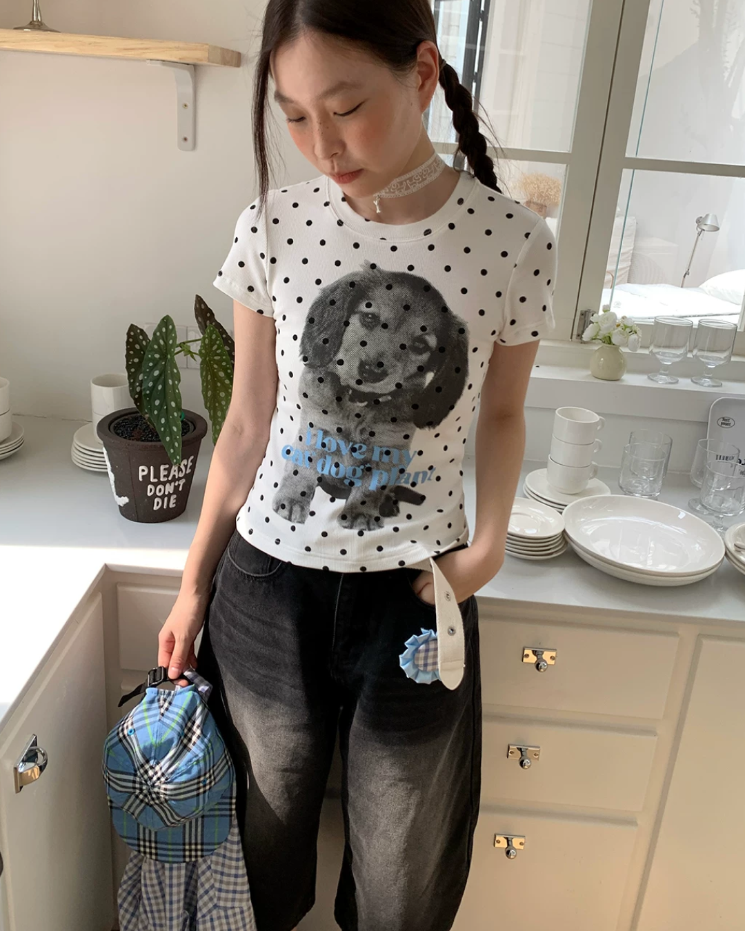 Polka-dot Dog Printed T-shirt TE0023