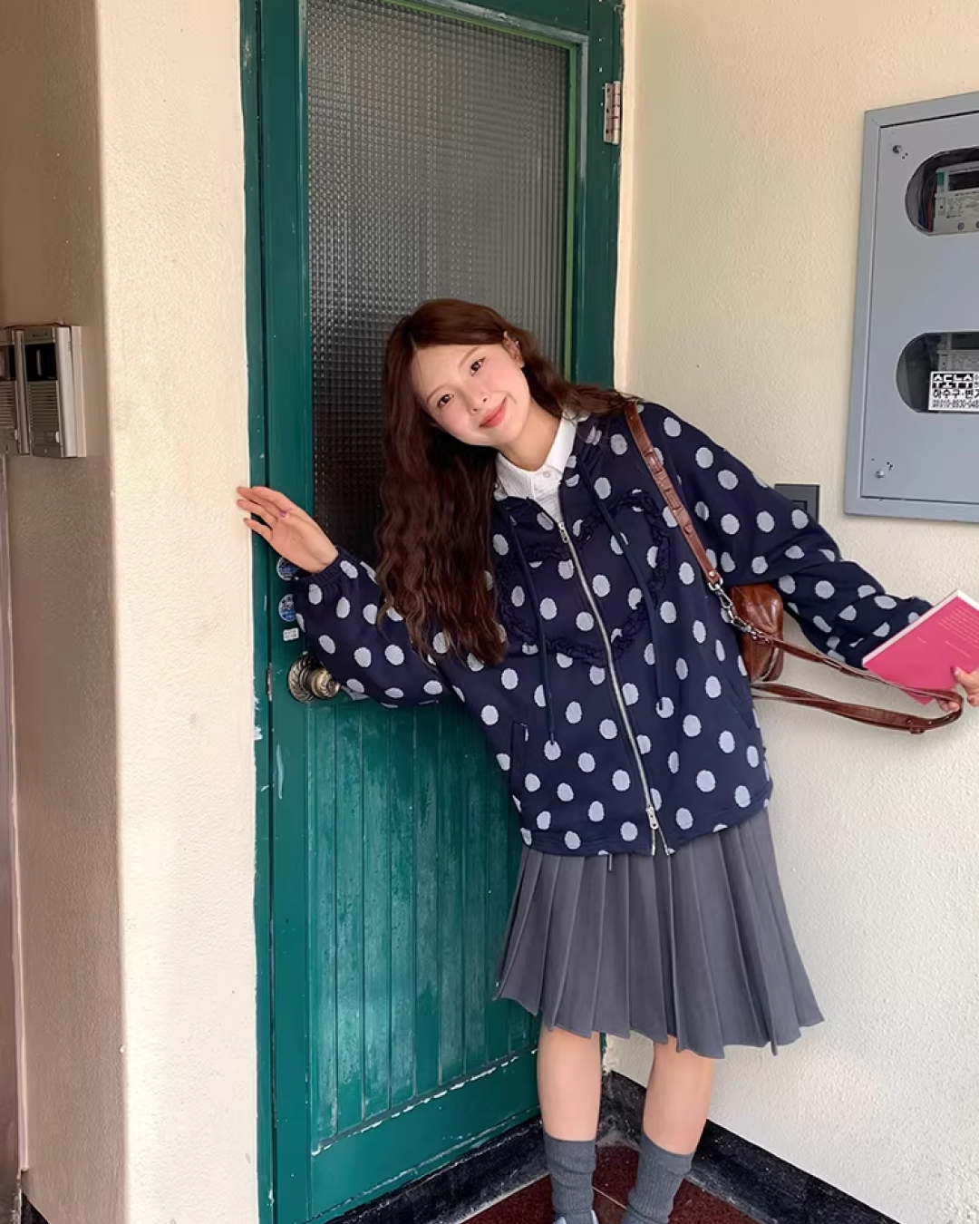 Heart Polka Dots Pattern Zip Hoodie WH0013