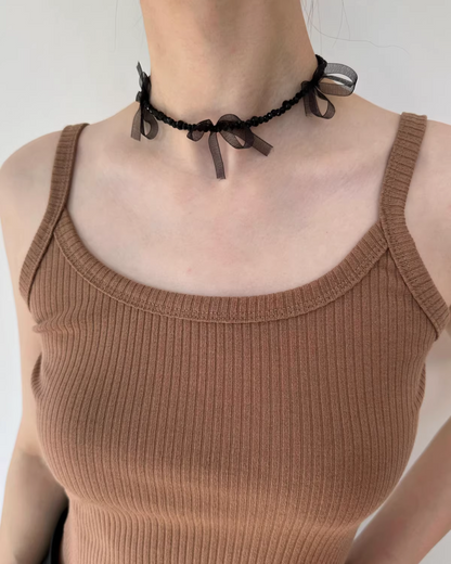 Lace Ribbon Black Necklace AC0005