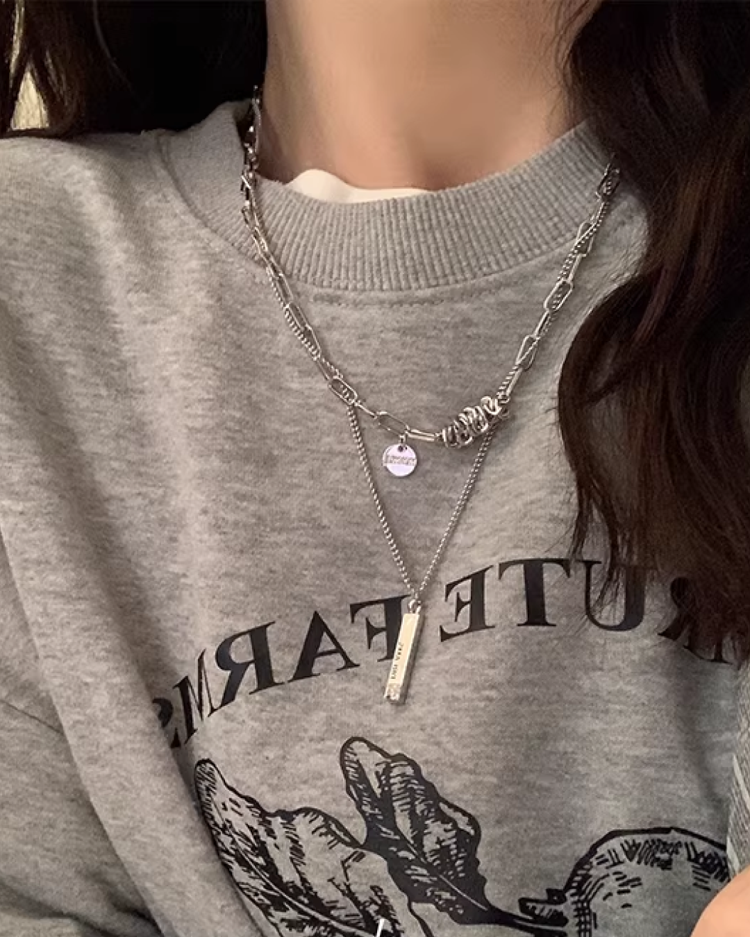 Double Silver Charm Necklace AC0006