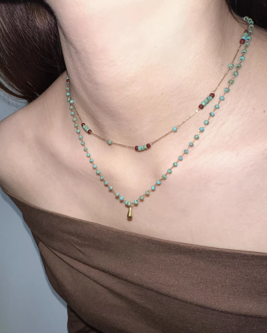 Double Blue Stone Necklace AC0008