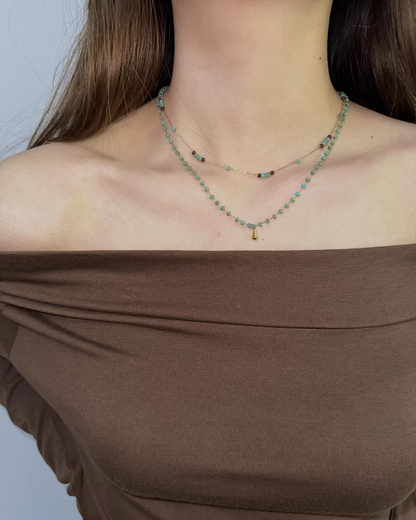Double Blue Stone Necklace AC0008