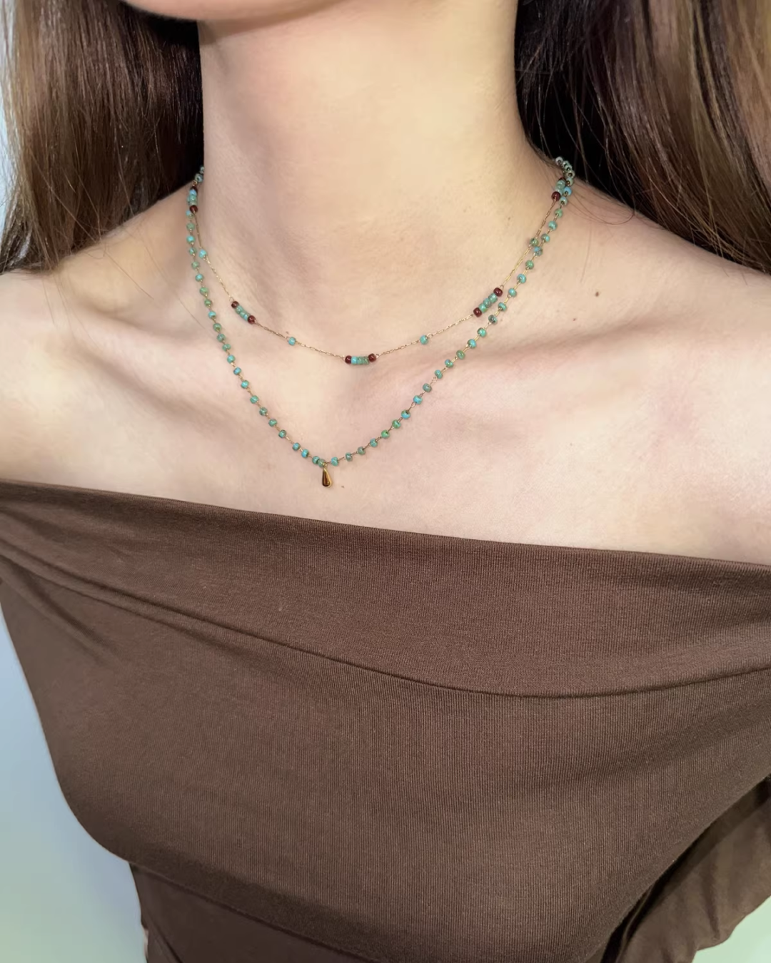 Double Blue Stone Necklace AC0008