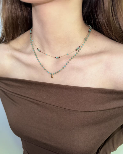 Double Blue Stone Necklace AC0008