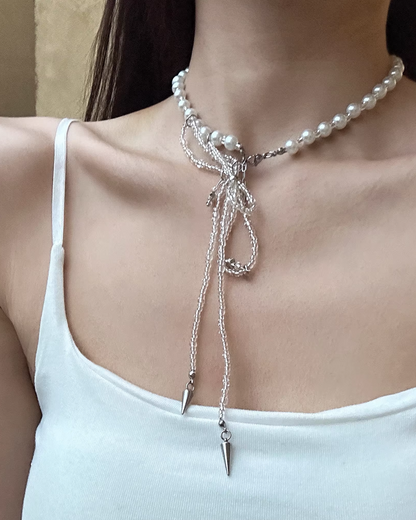 Pearl Ribbon Design Necklace AC0011
