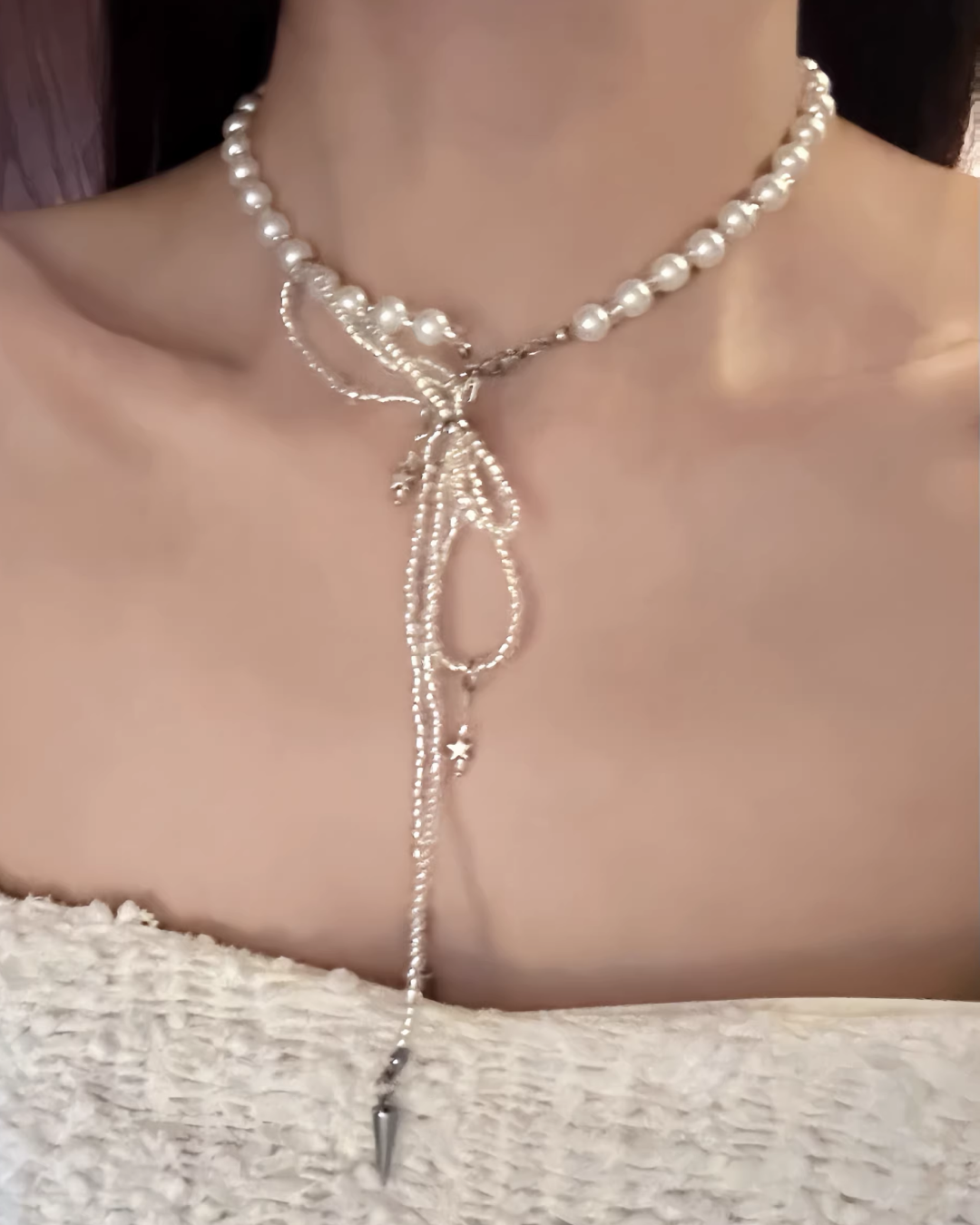 Pearl Ribbon Design Necklace AC0011