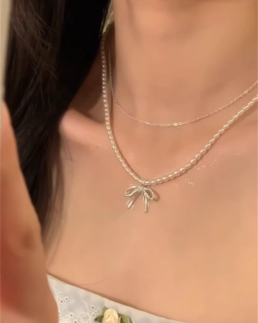 Pearl Design Double Chain Necklace AC0016