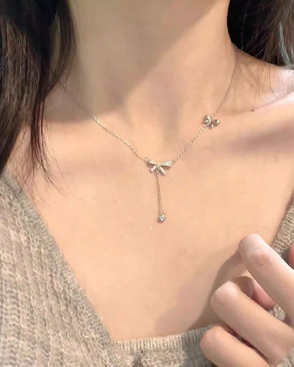 Silver Mini Ribbon Charm Necklace AC0018