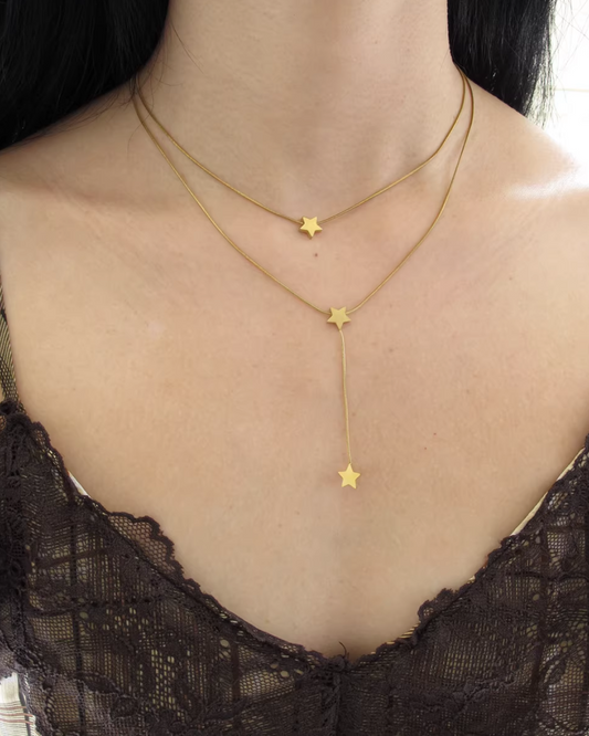 Gold Triple Star Charm Necklace AC0024