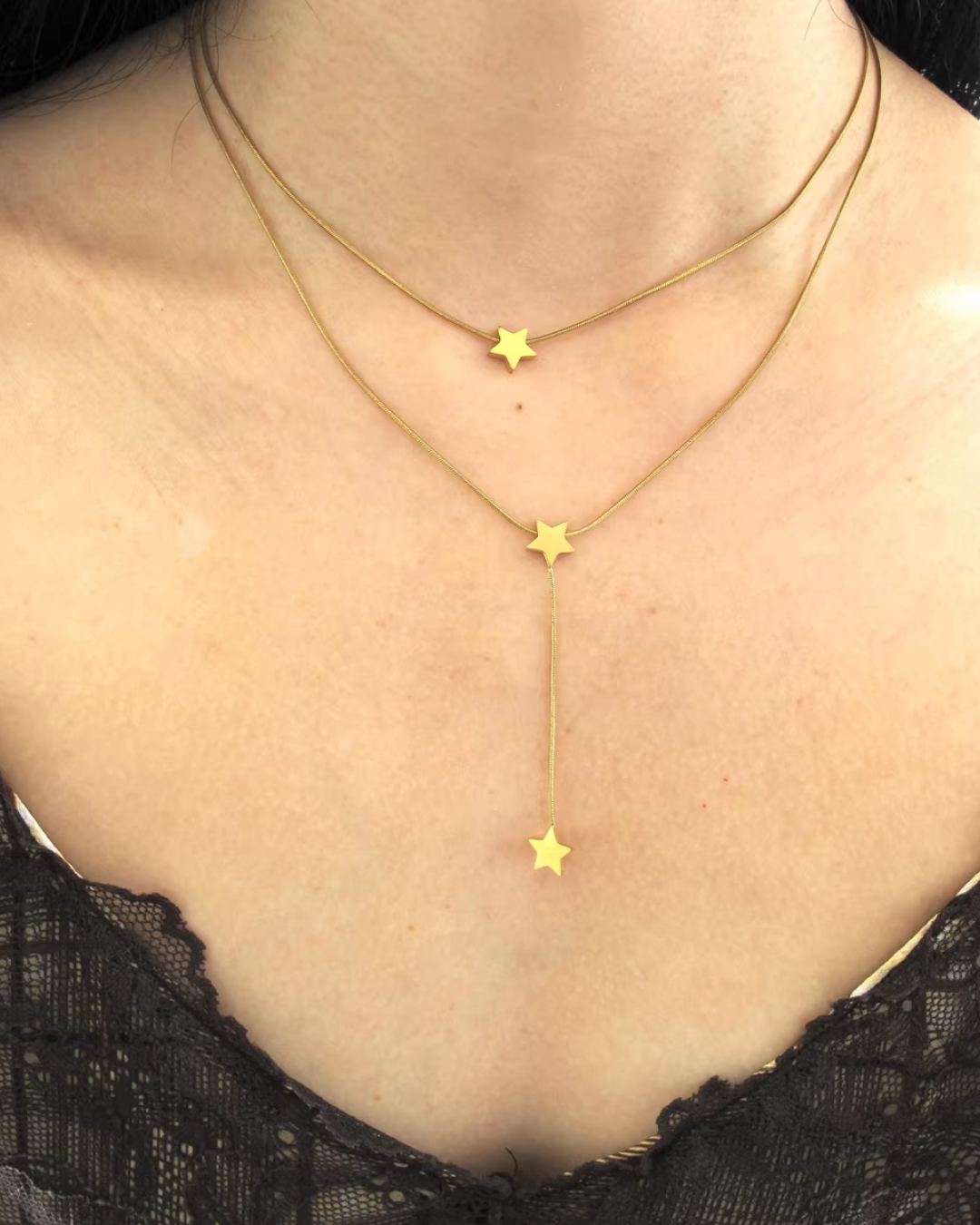 Gold Triple Star Charm Necklace AC0024