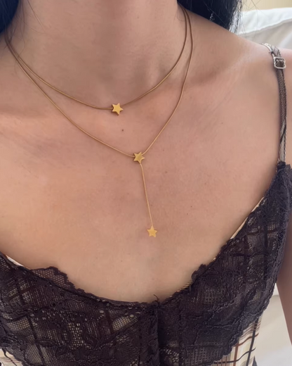 Gold Triple Star Charm Necklace AC0024