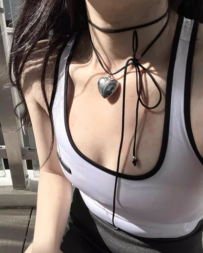 Silver Heart String Necklace AC0032