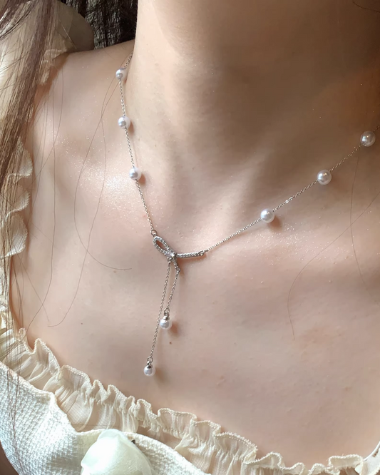 Silver Pearl Knot Necklace AC0036