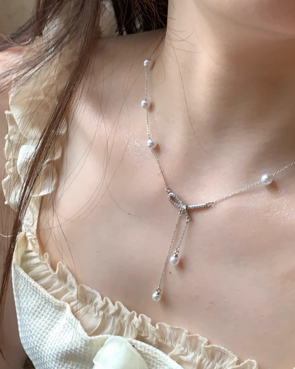 Silver Pearl Knot Necklace AC0036