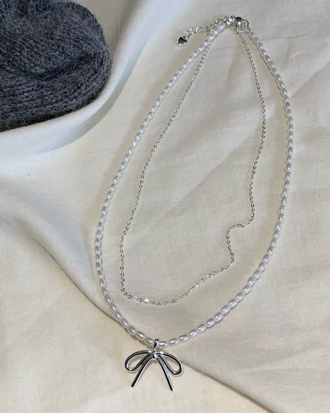 Double Pearl Ribbon Necklace AC0038