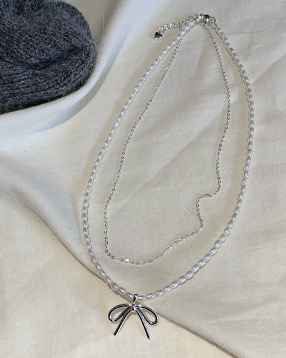 Double Pearl Ribbon Necklace AC0038