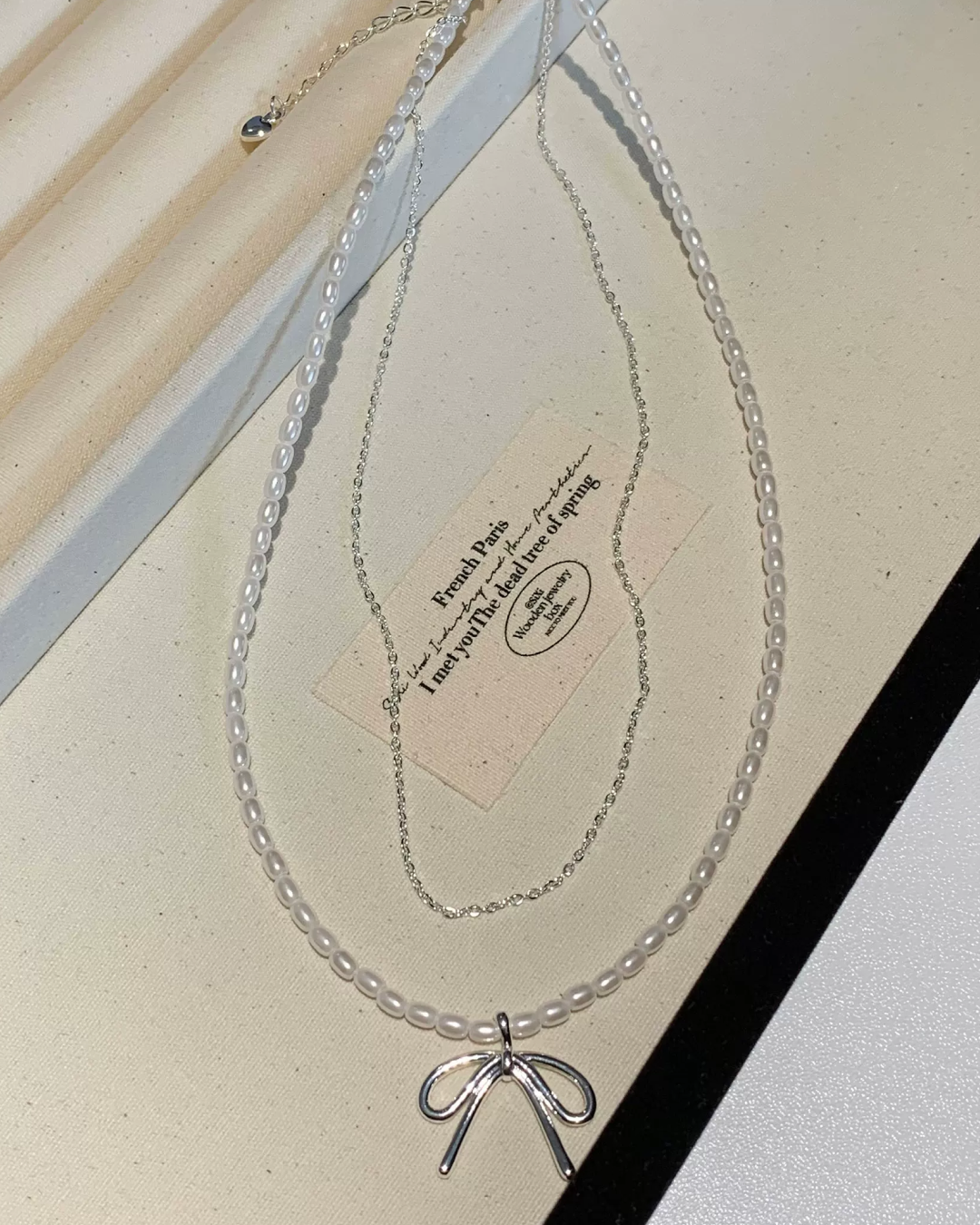 Double Pearl Ribbon Necklace AC0038