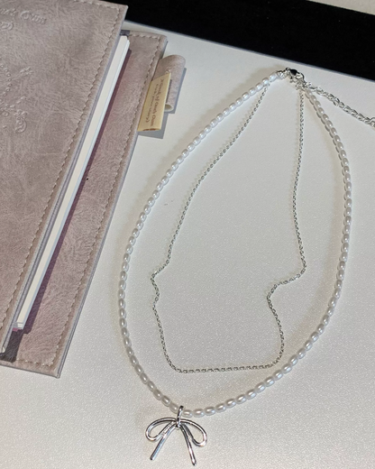 Double Pearl Ribbon Necklace AC0038