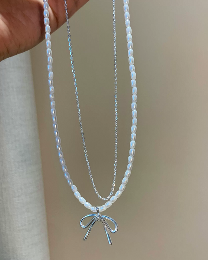 Double Pearl Ribbon Necklace AC0038