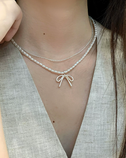 Double Pearl Ribbon Necklace AC0038