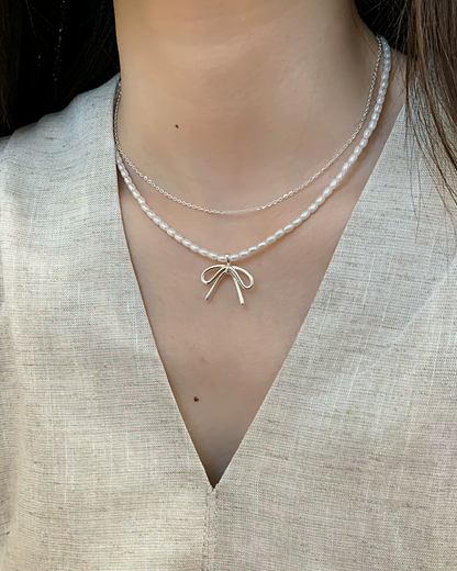 Double Pearl Ribbon Necklace AC0038