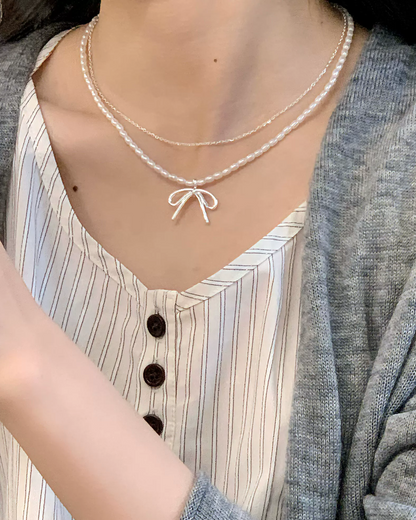 Double Pearl Ribbon Necklace AC0038