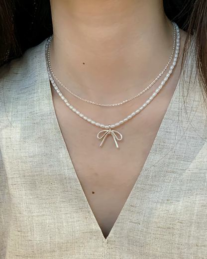 Double Pearl Ribbon Necklace AC0038