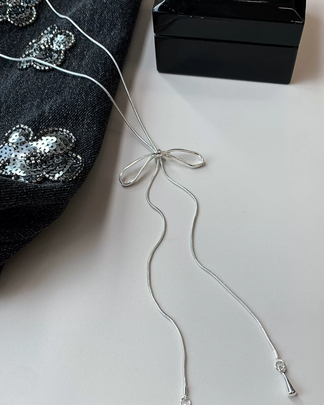Silver Long Ribbon Necklace AC0039