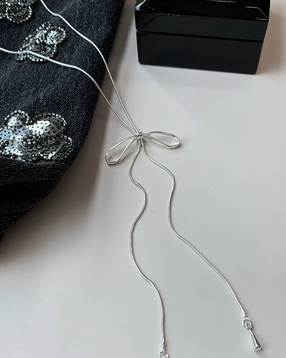 Silver Long Ribbon Necklace AC0039