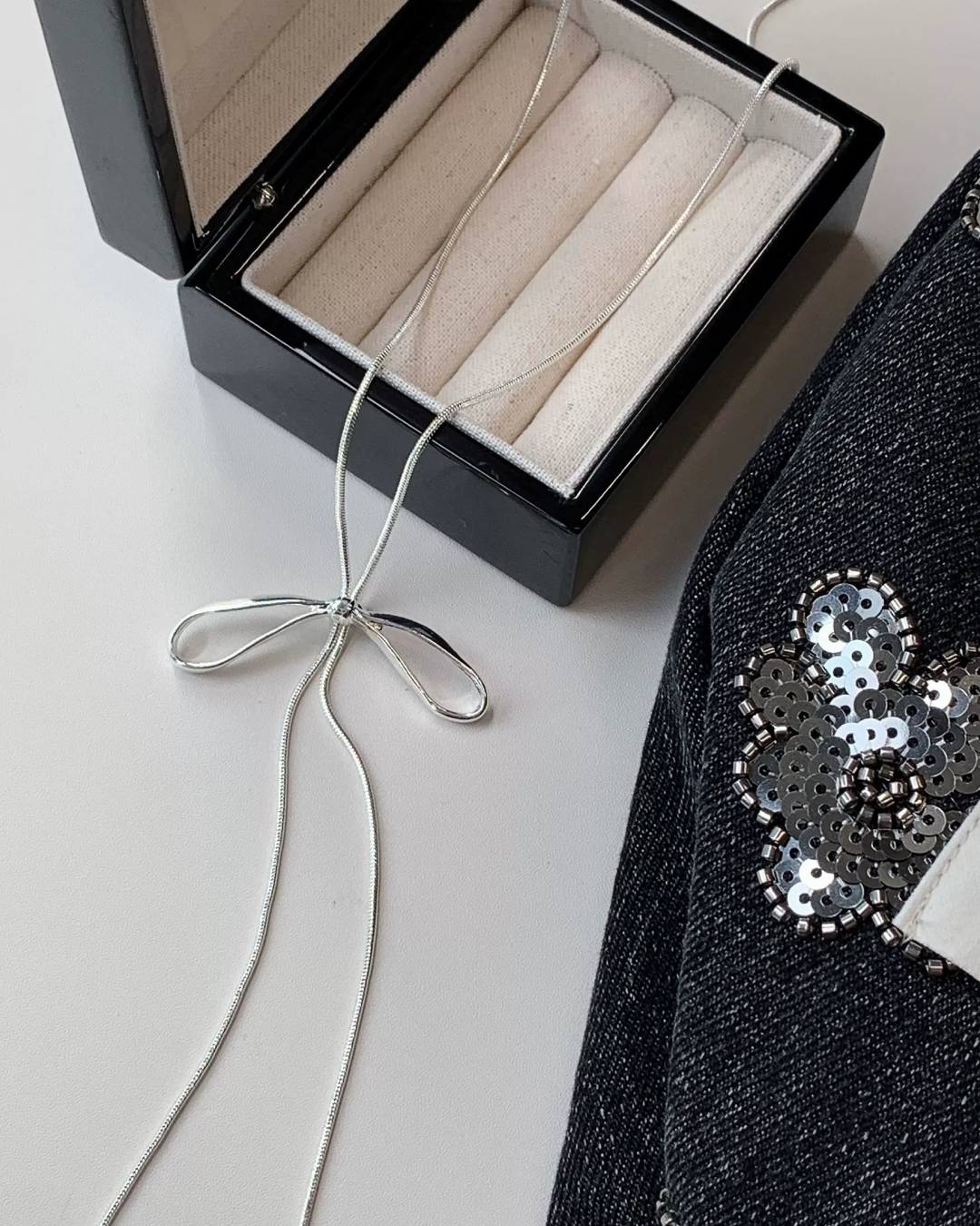 Silver Long Ribbon Necklace AC0039