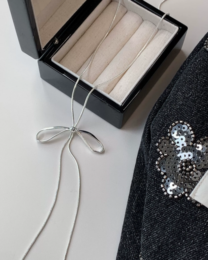 Silver Long Ribbon Necklace AC0039