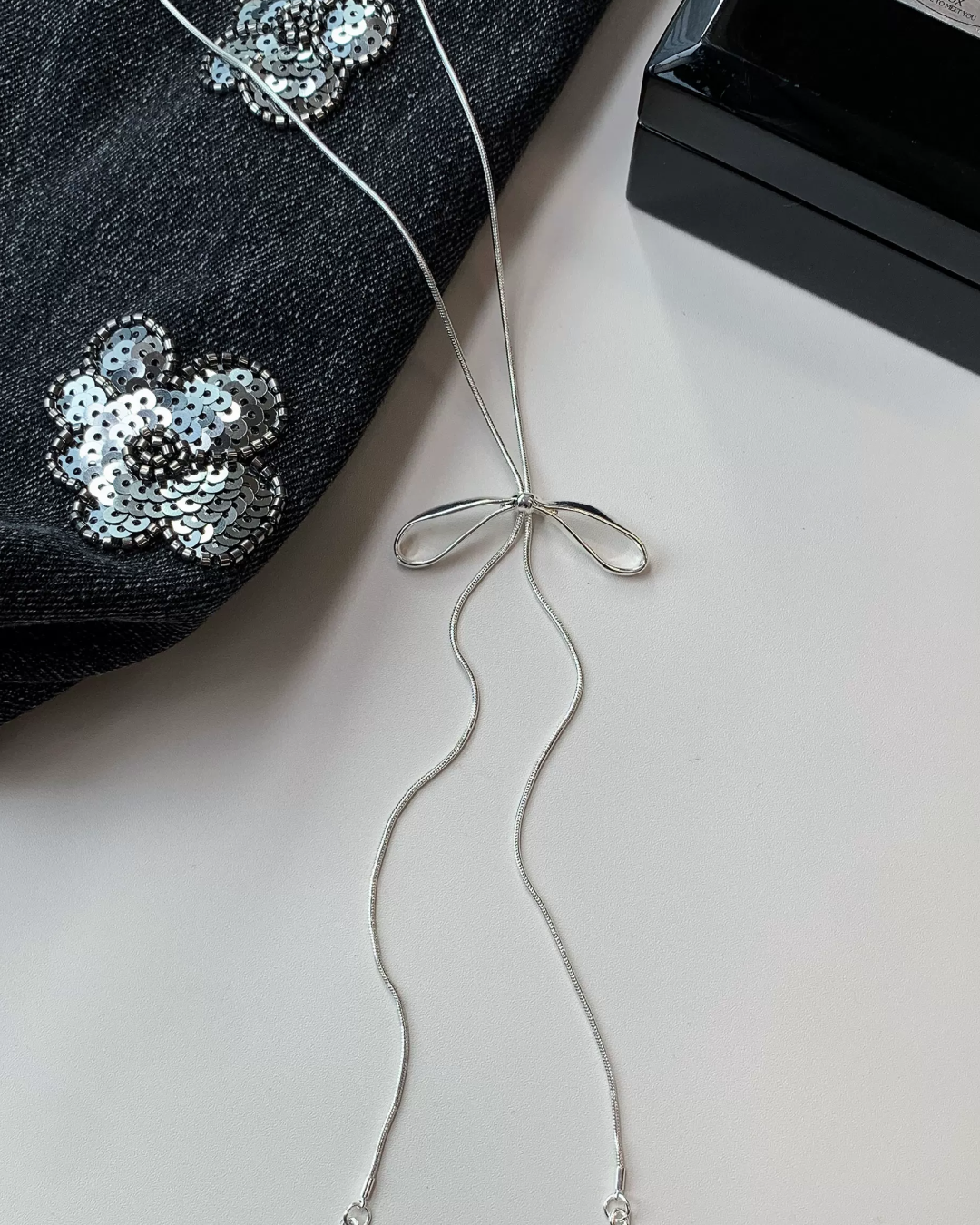 Silver Long Ribbon Necklace AC0039