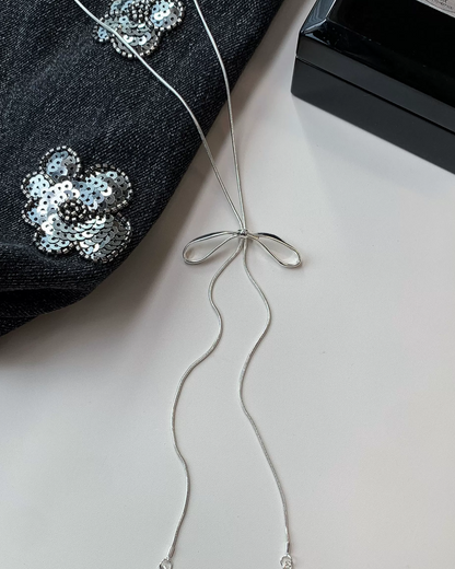 Silver Long Ribbon Necklace AC0039