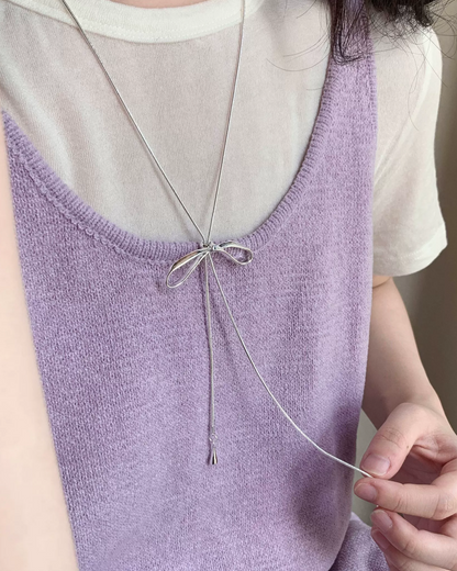 Silver Long Ribbon Necklace AC0039