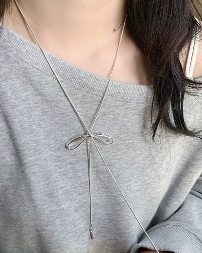 Silver Long Ribbon Necklace AC0039
