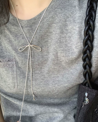 Silver Long Ribbon Necklace AC0039