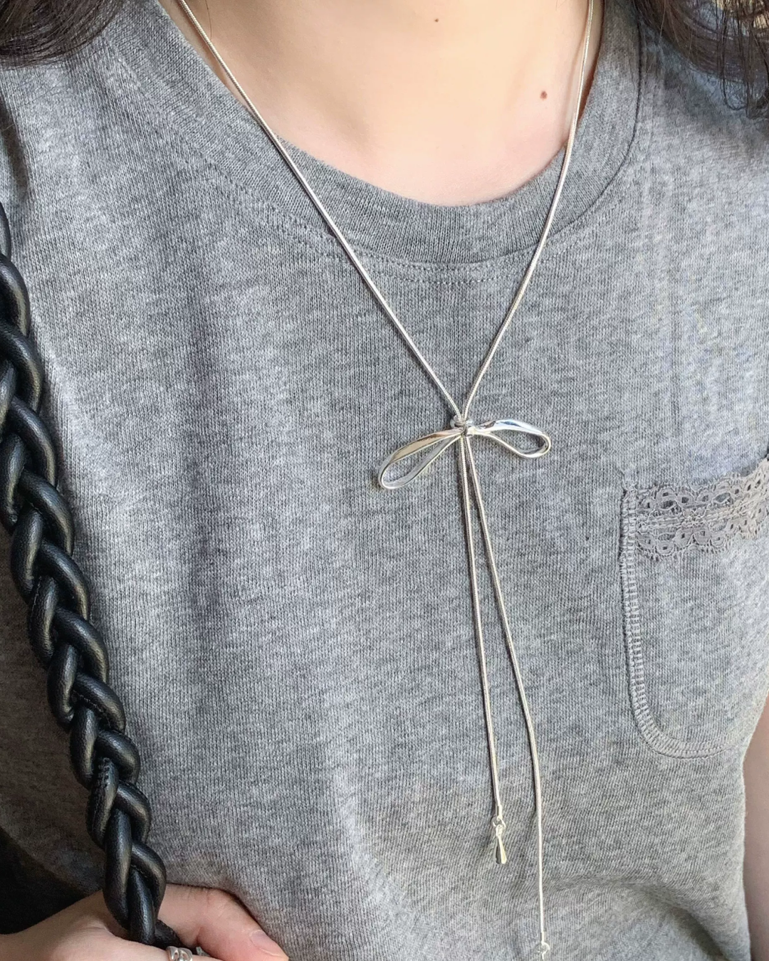 Silver Long Ribbon Necklace AC0039