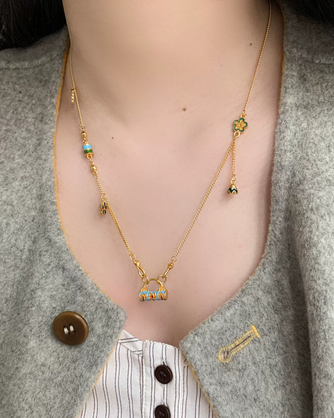 Gold Multi Charm Necklace AC0040