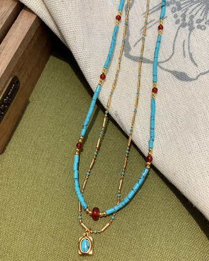 Gold Chain &Skyblue Stone Necklace AC0043
